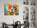 Heterochromatic child cinematic glass wall art over modern dining sideboard