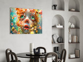 Heterochromatic child cinematic glass wall art over modern dining sideboard