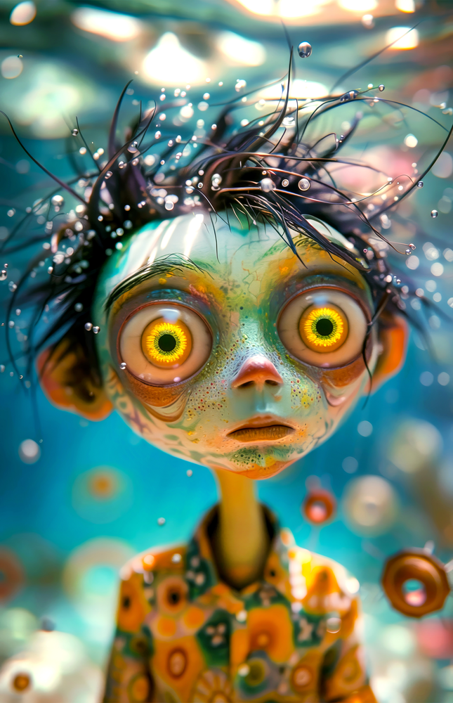 Surreal Wide-Eyed Sprite Glass Wall Art