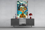 Digital fantasy cinematic glass wall art in light-filled atelier