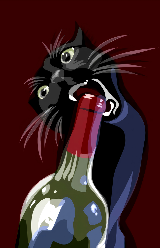 Mischievous Wine Cat Glass Wall Art