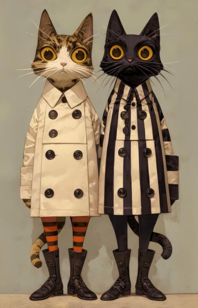 Whimsical Feline Duo Glass Wall Art