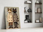 Edward-Gorey illustration cinematic glass wall art in private library reading nook
