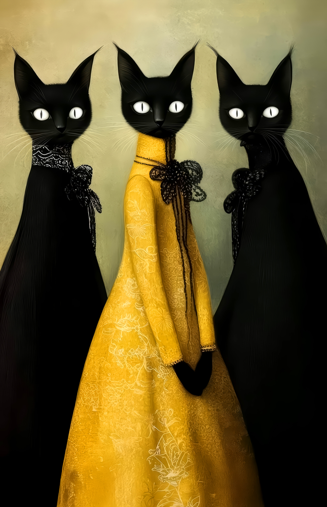 The Golden Feline Trio Glass Wall Art
