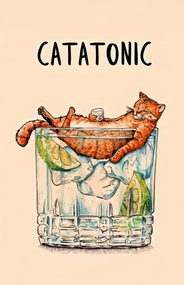 Tipsy Catatonic Ginger Cat Glass Wall Art
