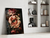 Old-Master surrealism cinematic glass wall art in private library reading nook