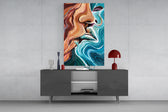 Elemental poetry cinematic glass wall art in light-filled atelier