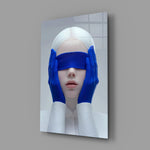 Fashion editorial Klein Blue cinematic glass wall art in creative-agency reception