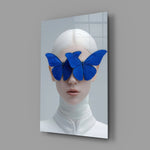 Fashion editorial Klein Blue cinematic glass wall art in creative-agency reception