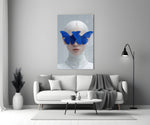 Tim-Walker style cinematic glass wall art in heritage stairwell