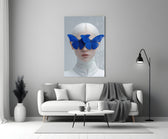 Tim-Walker style cinematic glass wall art in heritage stairwell