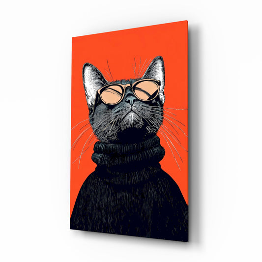 Cool cat tangerine shades cinematic glass wall art over walnut console in designer fashion atelier