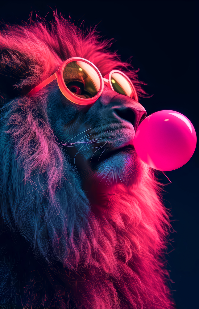 Neon Rebel Lion Glass Wall Art
