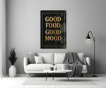 Fine-dining menu cinematic glass wall art in heritage stairwell