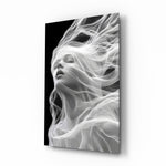 Smoke strands muse cinematic glass wall art over walnut console in designer wellness clinic