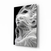Smoke strands muse cinematic glass wall art over walnut console in designer wellness clinic