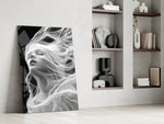 Digital-fantasy muse cinematic glass wall art in private library reading nook