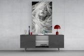 Bridal-shower cinematic glass wall art in light-filled atelier