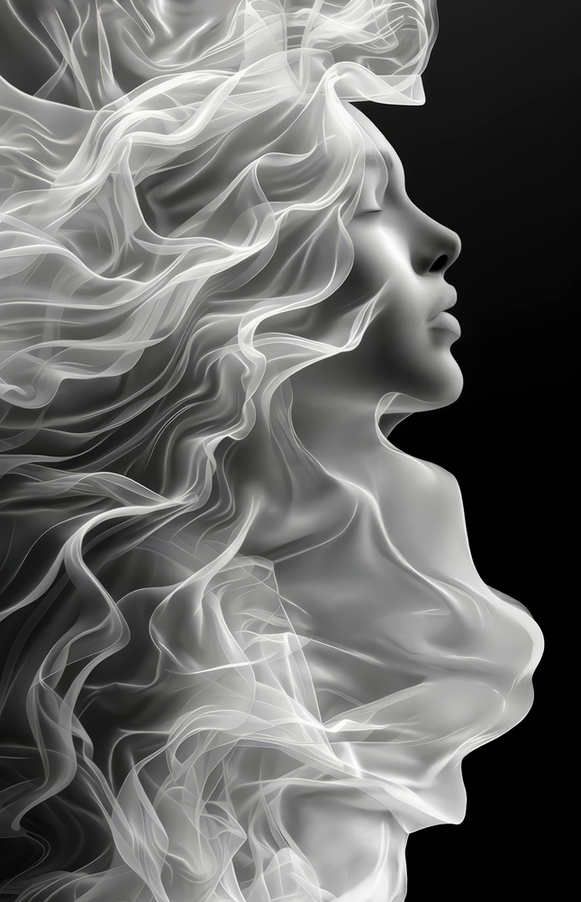 Ethereal Smoke Portrait Glass Wall Art