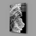 Symbolist ethereal cinematic glass wall art in feminine-luxe boudoir