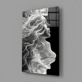 Symbolist ethereal cinematic glass wall art in feminine-luxe boudoir
