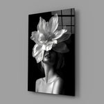 Surreal floral Symbolist cinematic glass wall art in feminine-luxe boudoir