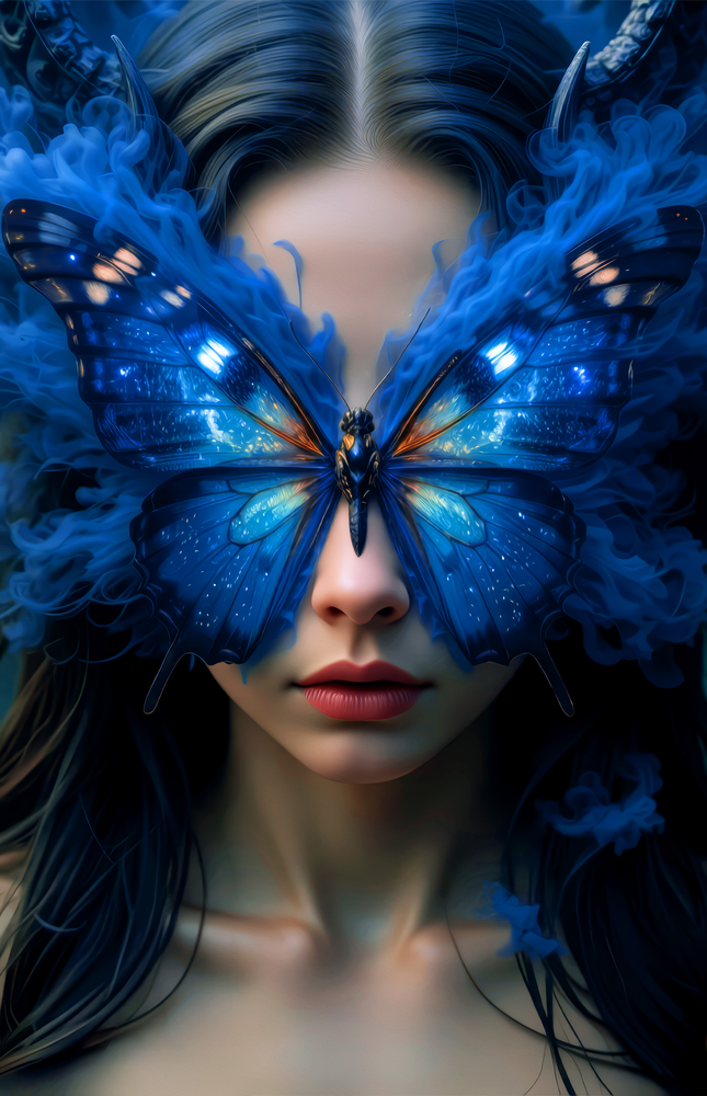 Mystical Blue Butterfly Glass Wall Art