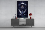 Mystic geometry cinematic glass wall art in light-filled atelier