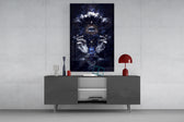 Mystic geometry cinematic glass wall art in light-filled atelier
