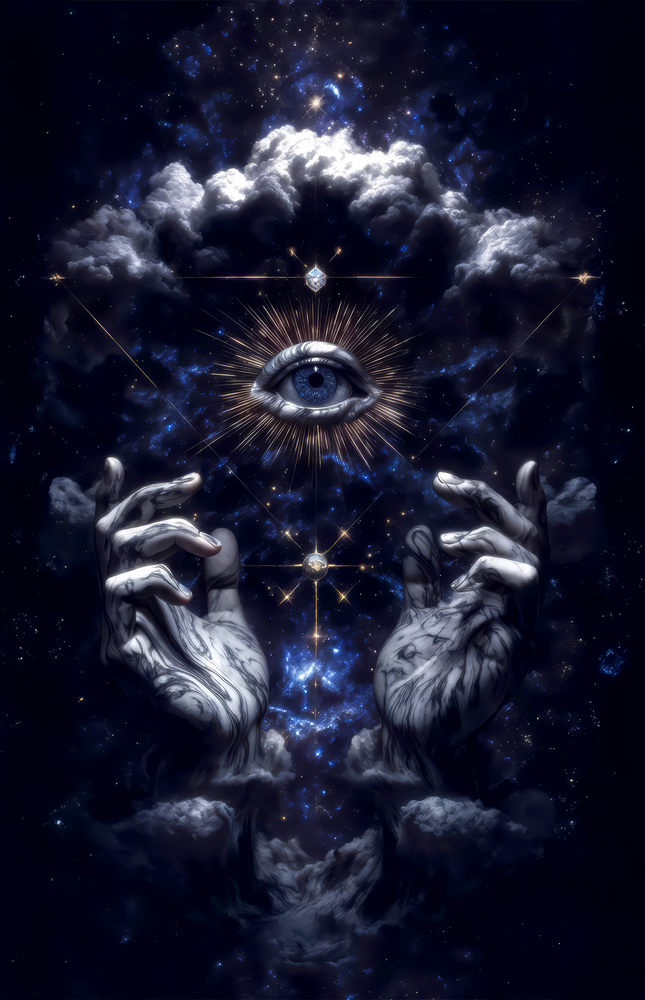 Cosmic Hands Reveal All Glass Wall Art