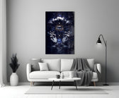 Tarot-card style cinematic glass wall art in heritage stairwell