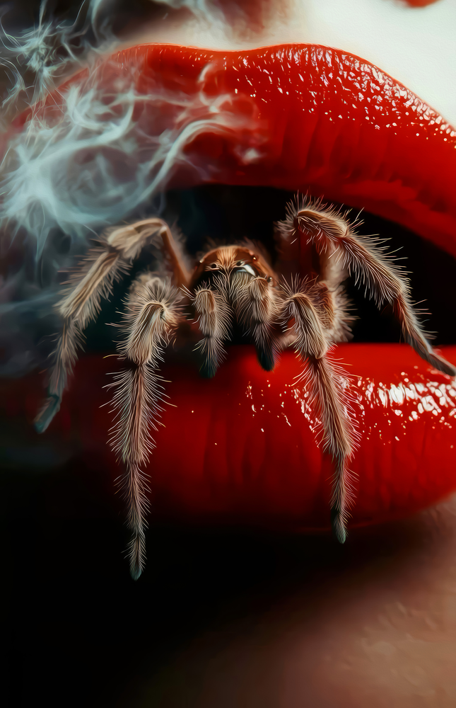 Smoky Spider on Red Glass Wall Art