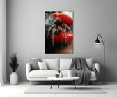 Helmut-Newton provocation cinematic glass wall art in heritage stairwell