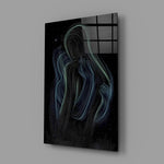 Spiritual hair flow cinematic glass wall art in meditation studio