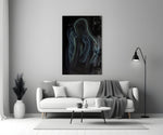 Mother-and-child cosmic cinematic glass wall art in heritage stairwell
