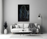 Mother-and-child cosmic cinematic glass wall art in heritage stairwell