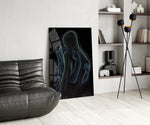 Spiritual illustration cinematic glass wall art over modern dining sideboard