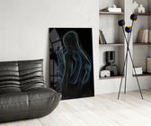 Spiritual illustration cinematic glass wall art over modern dining sideboard