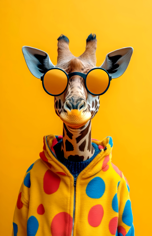 Funky Hipster Giraffe Glass Wall Art