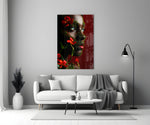 Tim-Walker style cinematic glass wall art in heritage stairwell