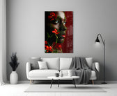 Tim-Walker style cinematic glass wall art in heritage stairwell