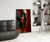 Windswept scarf cinematic glass wall art over modern dining sideboard