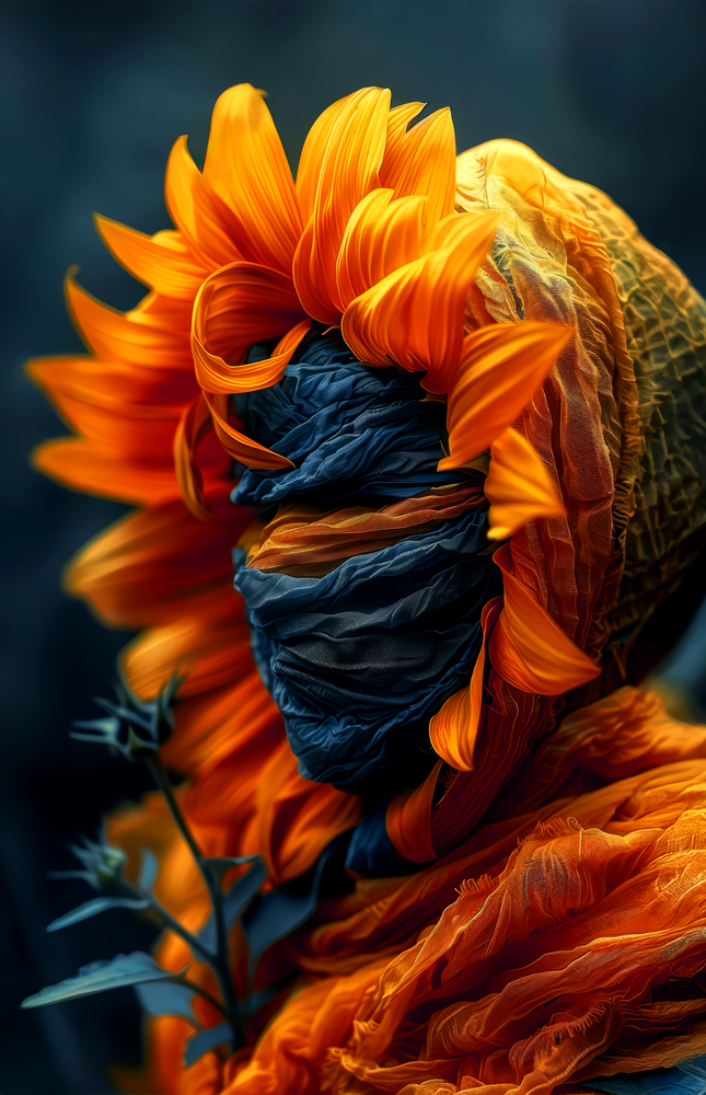 Flaming Sunflower Glass Wall Art