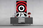 Surveillance eye cinematic glass wall art in masculine-luxe study
