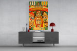 Mid-century pop cinematic glass wall art in masculine-luxe study