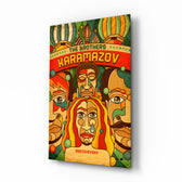 Brothers Karamazov pop poster cinematic glass wall art over walnut console in designer literary-cafe reception