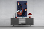 Geometric pop cinematic glass wall art in masculine-luxe study