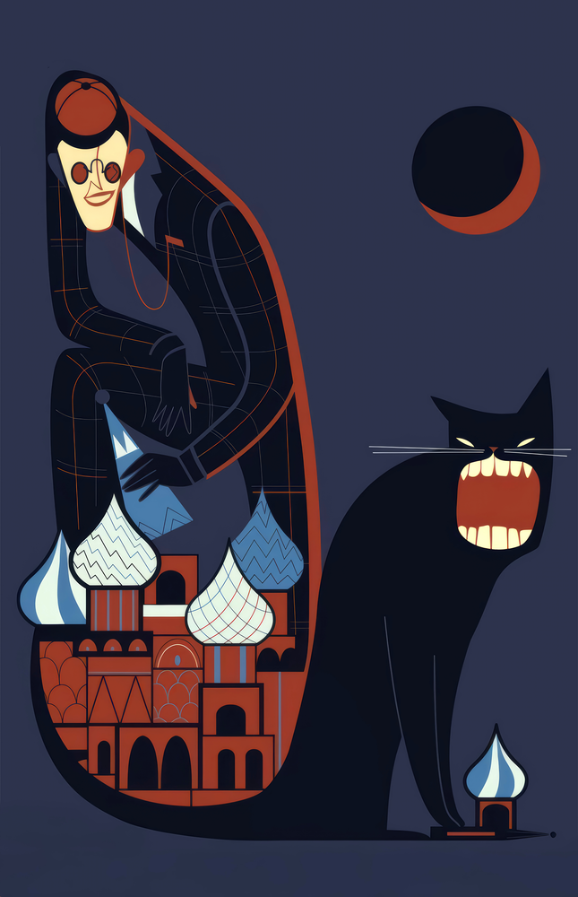 Mystic Cat and Architect Glass Wall Art