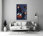 Modernist graphic cinematic glass wall art in heritage stairwell