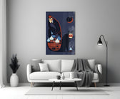 Modernist graphic cinematic glass wall art in heritage stairwell